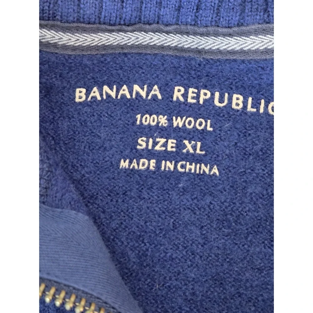 Banana Republic Men's XL Sweater 1/4 Zip 100% Wool Royal Blue Mock Neck Soft Dad